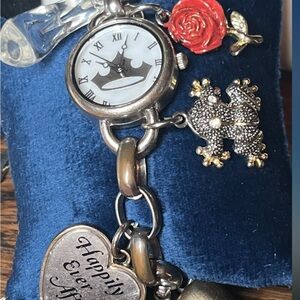 Disney Cinderella Charm Watch Silver and Gold w/ Frog, Rose, Glass Slipper, etc.